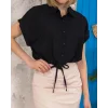 Sıfır kollu bağlamalı crop gömlek siyah s255359