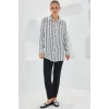 Siyah Beyaz Desenli Oversize Saten Gömlek 3985