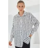 Siyah Beyaz Desenli Oversize Saten Gömlek 3985