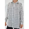 Siyah Beyaz Desenli Oversize Saten Gömlek 3985