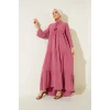 T1627 Yaka Bağcıklı Elbise - A. Pembe