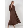 T1627 Yaka Bağcıklı Elbise - E. Kahve