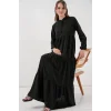 T1627 Yaka Bağcıklı Elbise - Siyah