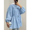 Taşlı Düğmeli Kolu Lastikli Bağlama Detaylı Gömlek -Bebe Mavi
