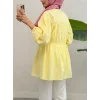 Taşlı Düğmeli Kolu Lastikli Bağlama Detaylı Gömlek -Sarı