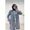 Taşlı tunik ceket kar yıkama orta mavi d2516