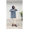 Taşlı tunik ceket kar yıkama orta mavi d2516