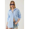 Tek cepli müslin gömlek mavi pt