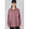 Tek Cepli Oversize Müslin Gömlek 20353 - Koyu Lila