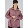 Tek Cepli Oversize Müslin Gömlek 20353 - Koyu Lila