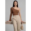 Tek Omuzlu Basic Bluz kahve T4275