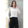 Tokalı tül kollu bluz beyaz t4071