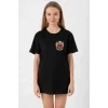 Türk Arma Baskılı Oversize Bisiklet Yaka Günlük T-shirt - Siyah