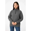 Üç İplik Dık Yaka Yarım Fermuarlı SweatShirt - Antrasit