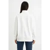 Üç İplik Dık Yaka Yarım Fermuarlı SweatShirt - Beyaz