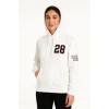 Üç İplik Kapüşonlu Ön Ve Arka Baskılı SweatShirt Hoodie - Beyaz