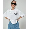 Unisex Baskılı Oversize T-Shirt - Beyaz