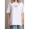 Unisex Baskılı Oversize T-Shirt - Beyaz