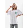 Unisex Baskılı Oversize T-Shirt - Beyaz