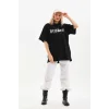 Unisex Baskılı Oversize T-Shirt - Siyah