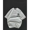 Unisex Bisiklet Yaka Baskılı Oversize T-Shirt - Beyaz