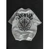 Unisex Bisiklet Yaka Baskılı Oversize T-Shirt - Beyaz