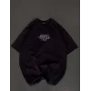 Unisex Bisiklet Yaka Baskılı Oversize T-Shirt - Siyah