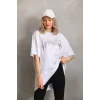 Unisex Taş Desenli Oversize T-Shirt - Beyaz