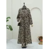 Üstü Gömlek Detaylı Leopar Desenli Elbise -Vizon
