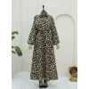 Üstü Gömlek Detaylı Leopar Desenli Elbise -Vizon