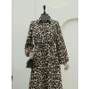 Üstü Gömlek Detaylı Leopar Desenli Elbise -Vizon