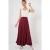 Uzun Kırışık Etek 8042 - Bordo