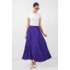 Uzun Kırışık Etek 8042 - Mor
