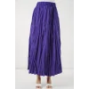 Uzun Kırışık Etek 8042 - Mor