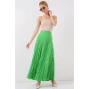Uzun Kırışık Etek 8042 - Yeşil