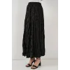 Uzun Kırışık Parlak Etek 8034 - Siyah