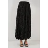 Uzun Kırışık Parlak Etek 8034 - Siyah