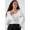 Uzun Kol Crop Bluz 979 - Beyaz