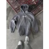 Uzun Kol Kapşonlu Göğüs Baskılı SweatShirt - Gri