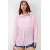 Uzun Oversize Gömlek 20320 - Pudra