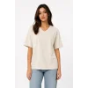 V Yaka Basic Tişört Kısa Kol Yazlık Regular Fit T-Shirt - Bej