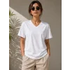 V Yaka Basic Tişört Kısa Kol Yazlık Regular Fit T-Shirt - Beyaz