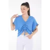 V yaka büzgülü detaylı bluz
