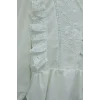 V Yaka Dantel Detaylı Nakışlı Balon Kol Keten Gömlek  -Ekru
