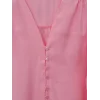 V Yaka Düğmeli Arkası Uzun Gömlek -Pembe