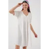 V Yaka Kısa Kol Elbise 2567 - Beyaz
