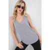 V Yaka Sıfır Kol Bluz 950 - Gri