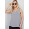 V Yaka Sıfır Kol Bluz 950 - Gri