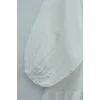 V Yaka Yarım Düğmeli Kolu Lastikli Parçalı Müslin Elbise   -Beyaz