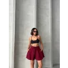Volanlı keten şort bordo s255058